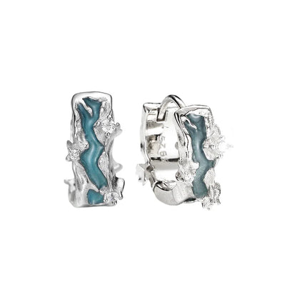 F.I.N.S S925 Sterling Silver Irregular Shaped Hoop Earrings Enamel Zircon Small Piercing Ear Buckles Retro Old Fine Jewelry