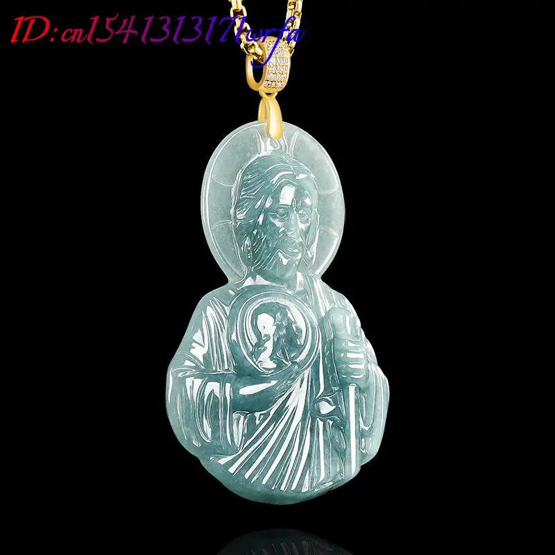 S Myanmar Jadeite St Jude Pendant Necklace Designer Fashion Accessories Charm 18K Gold Plated Vintage Gifts for Women Real Jade