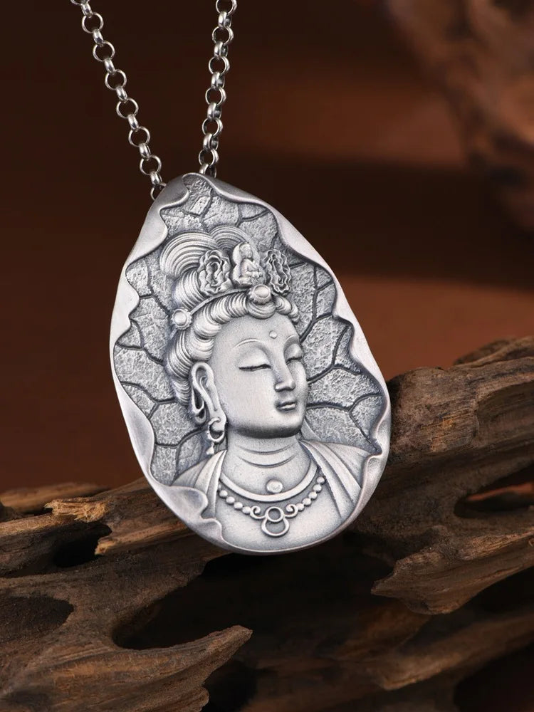 new 990 Silver Retro Wisdom Manjusri Buddha Pendant Lucky Talisman for Men and Women