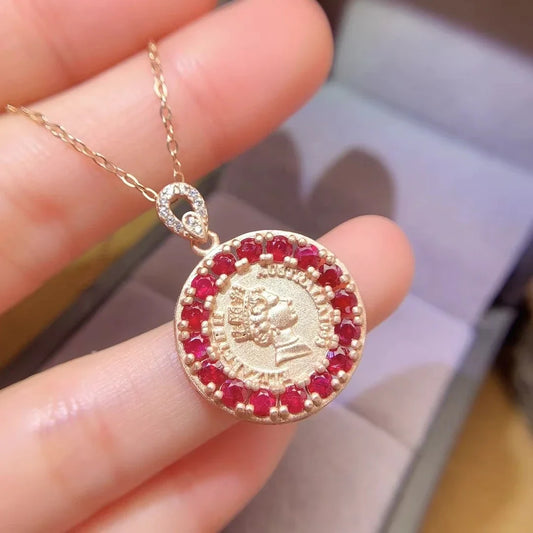 Vintage Sterling Silver Queen Pendant with 3mm Natural Ruby 18K Gold Plated 925 Silver Ruby Necklace Pendant
