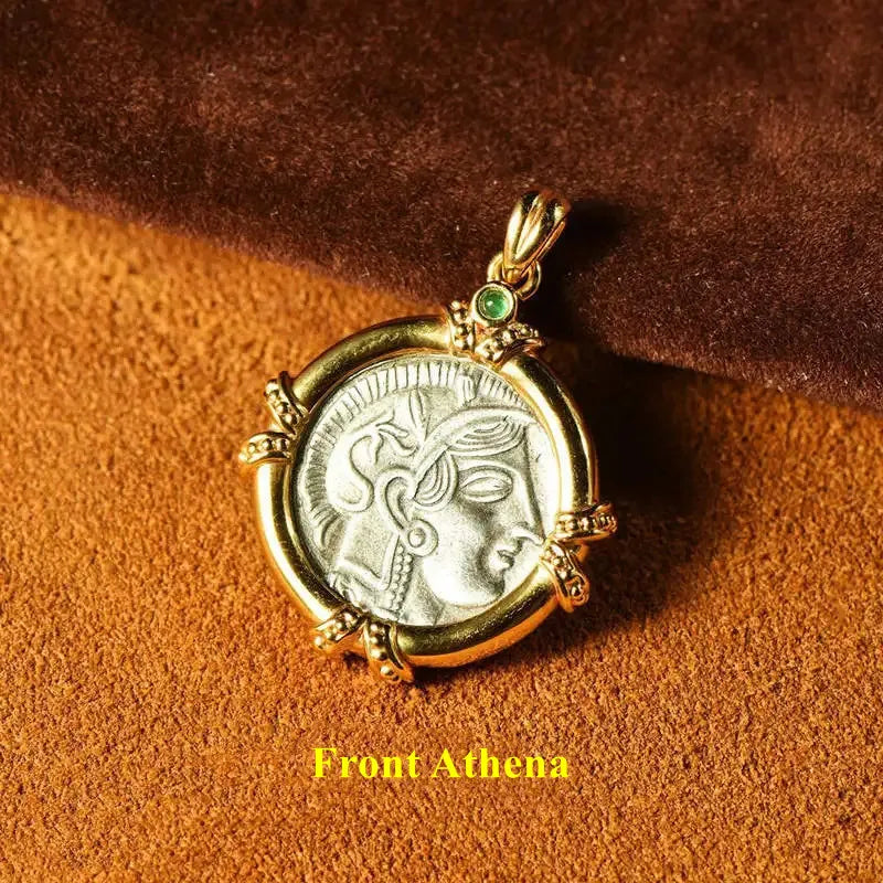 TIYINUO Authentic AU750 Real 18K Real Gold Ancient Coin Athena Owl Pendant Twisted Rope Necklace Delicate Gift For Woman Jewelry