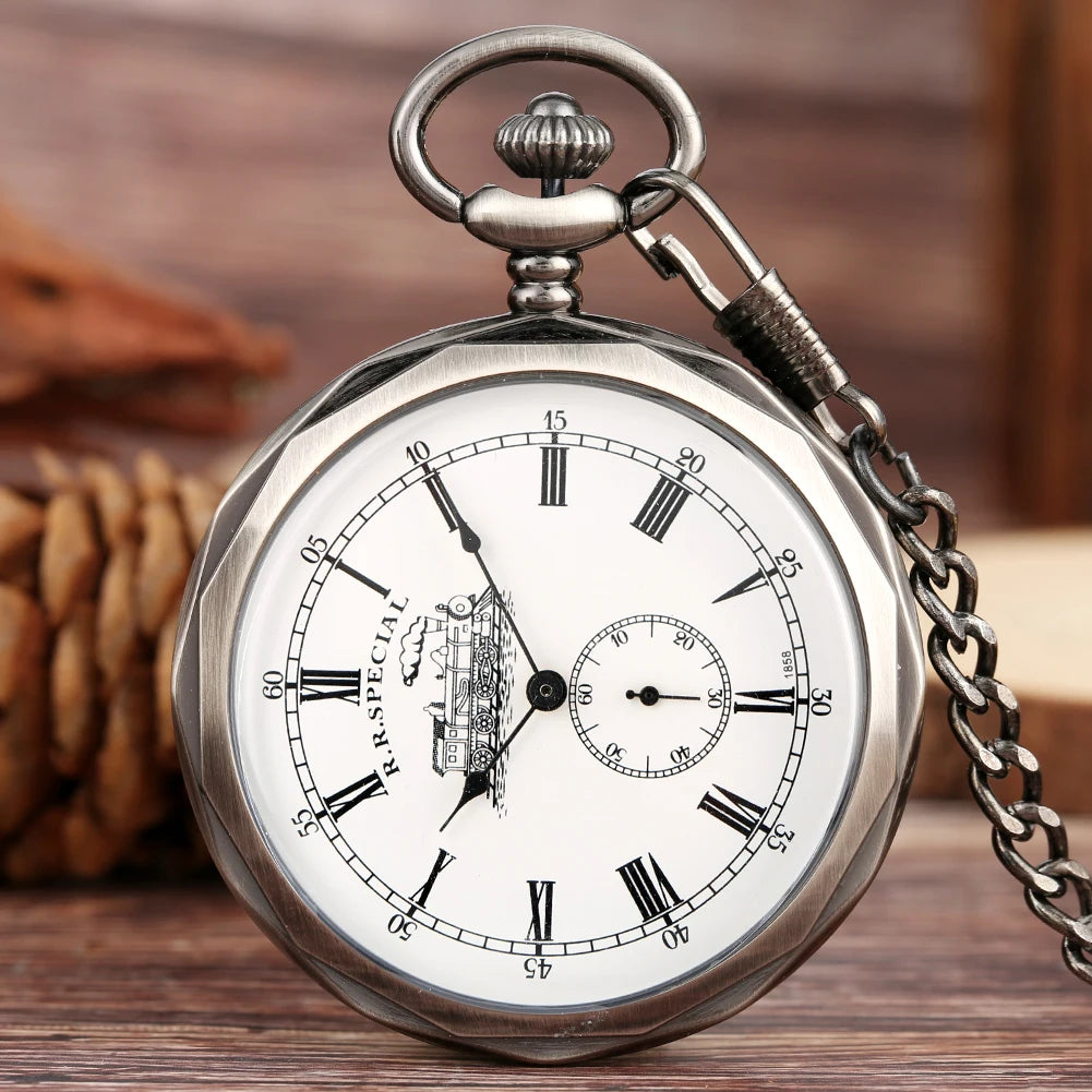 Steampunk Antique Stylish Mechanical Hand Winding Men Pocket Watch Unique Dial Design Open Face Pendant Luxury Pocket Clock Man