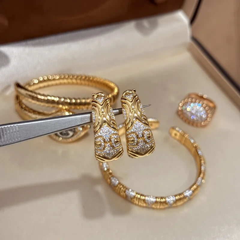 BELLUX Italy Vintage Style Classic 925 Silver Gold Plated Synthetic Zircon Light Luxury Earrings Fine Jewelry