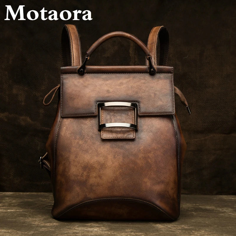 MOTAORA Women's Bag High Quality Vintage Backpack For Women Luxury Genuine Leather Backpacks Large Capacity Handmade Bags Female