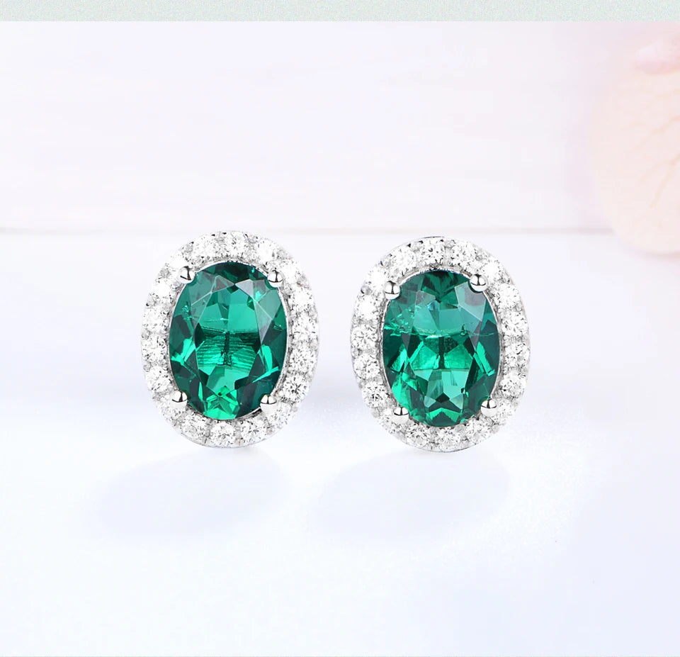 ATTAGEMS Vintage 925 Sterling Silver Lab Grown Moissanite Diamonds Emerald Gemstone Oval Cut Earrings Fine Jewelry Wholesale