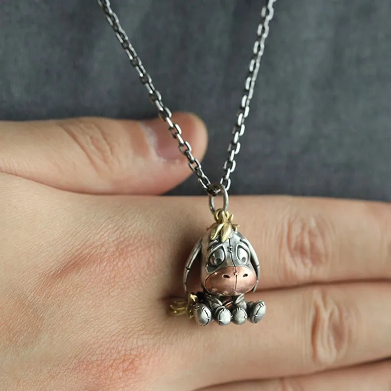BOCAI New S925 Silver Vintage Cute Cartoon Donkey Pendant Couple Gift