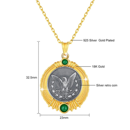 Silver Ancient Coin with Lion's Head 18K Gold Necklace Pendant Fine Sculpture Original Design for Man Women Vintage Jewelry