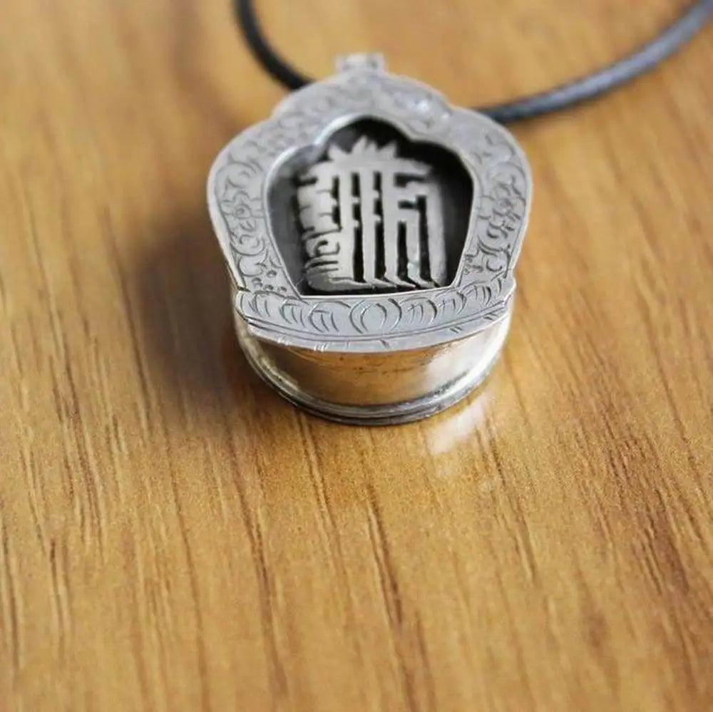 SL011 Vintage Tibetan Sterling Silver 925 Mantra Kalachakra Prayer Box Gau Amulet Pendant For Men