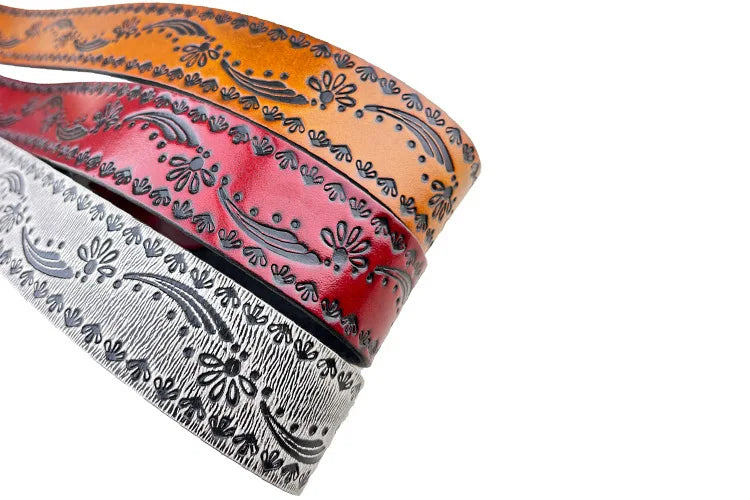 Punk retro embossed first layer cowhide belt, national personality  literary fashion bohemian port style men's and women's belt