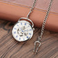 Open Face Blue Roman Numerals Display Mechanical Hand Winding Pocket Watch Silver Transparent Skeleton Pendant Antique Clock
