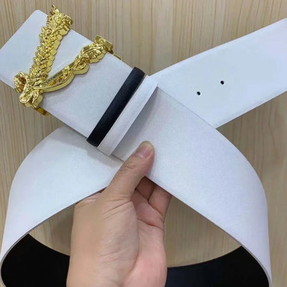 2024 Top Quality Genuine Leather Women Waistband Luxury V Buckle Belt for Female Dress Coat Fashion 7.0cm Wild Straps Belts