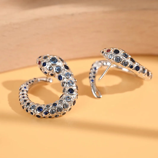 BOEYCJR 925 Silver Zircon Vintage Snake Design Stud Earrings for Women Gift