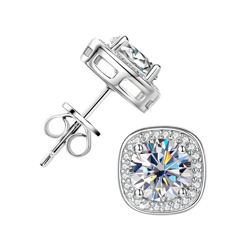 Rrjzz Classic Square 1CT Moissanit Women Earrings with Certificate 925 Sterling Silver Vintage Stud Ear for Wedding Fine Jewelry