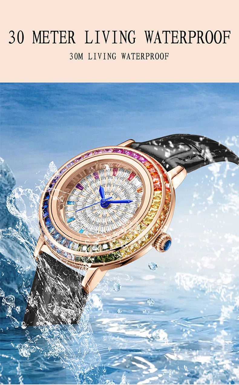 Women Fashion Quartz Watch Light Luxury Brand All Sky Star Leather Strap Diamond Jewelry Crystal Ladies Wristwatches Gift