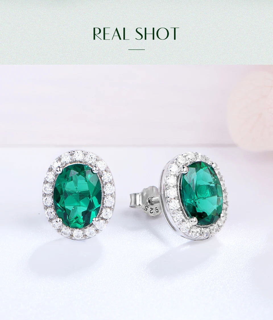 ATTAGEMS Vintage 925 Sterling Silver Lab Grown Moissanite Diamonds Emerald Gemstone Oval Cut Earrings Fine Jewelry Wholesale