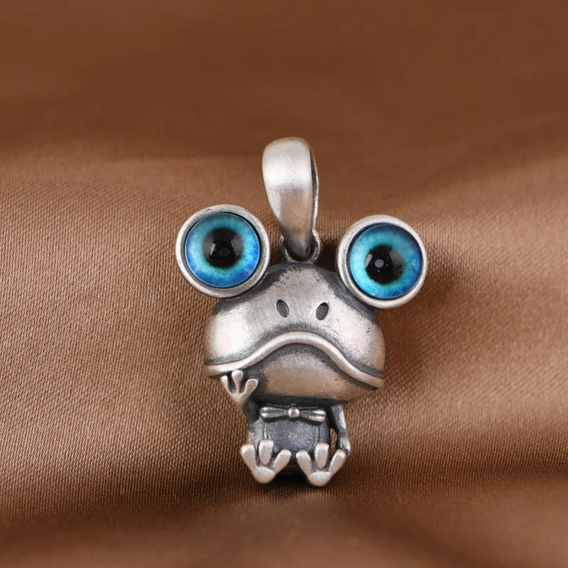 S925 Silver Charm Pendant Retro Personality Cute Big Eyes Frog Pendant Women's Fashion Creative Jewelry