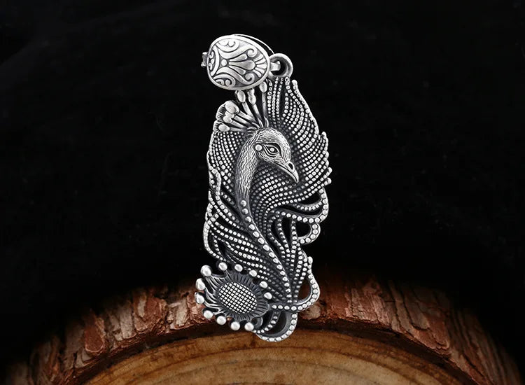 925 Sterling Silver Peacock Bird Locket Necklace - Antique Finish Retro Unique Jewelry Gift