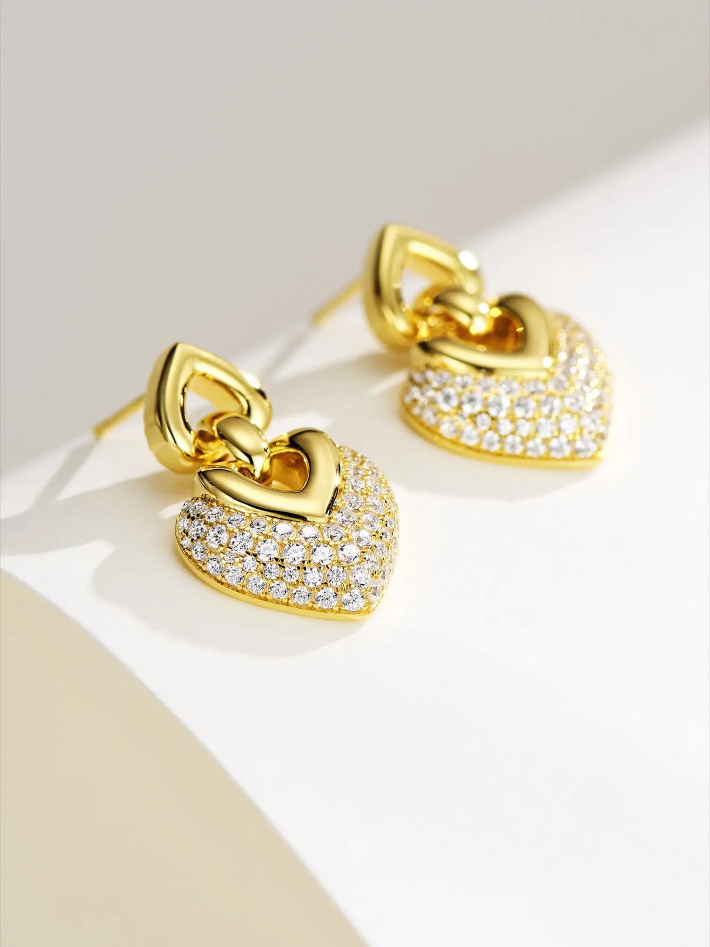 Vintage Heart 18k Yellow Gold Plated Diamond Earrings Silver 925 Jewelry Accessories