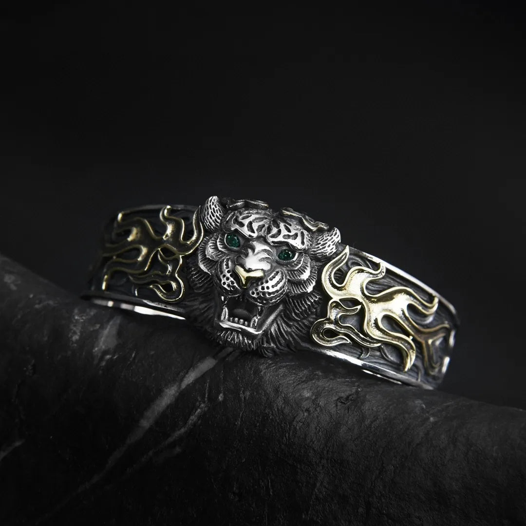 Retro national trend tiger year niche Seiko solid design Sterling Silver 925 domineering tiger bracelet for men