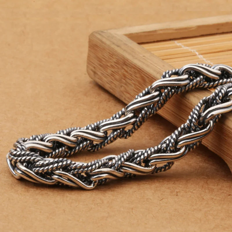 Unibabe Real Silver Vintage Heavy Weave Necklace Men Male S925  Sterling Silver Rope Long Chain Retro Pendant Necklace Jewelry