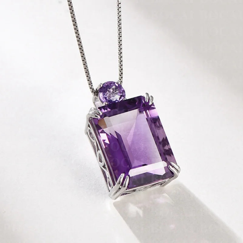 S925 Sterling Silver Charms Pendants for Women Men New Fashion Palace Style Hollow Argentum Edge Inlaid Natural Amethyst Jewelry