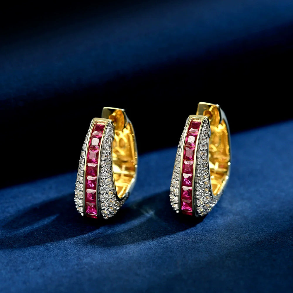 WUIHA Vintage 100% 925 Sterling Silver Lab Sapphire Ruby High Carbon Diamonds Wedding Engagement Hoops Earrings Fine Jewelry