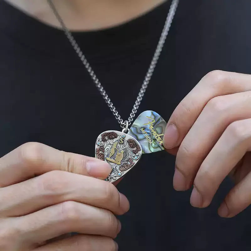 Necklace Pendant Real S990 Sterling Silver Romantic Love Guitar Pick Box Luxury Jewelry Woman Man 2025 Gift Envíos Gratis P21