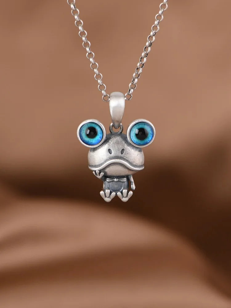 S925 Silver Charm Pendant Retro Personality Cute Big Eyes Frog Pendant Women's Fashion Creative Jewelry