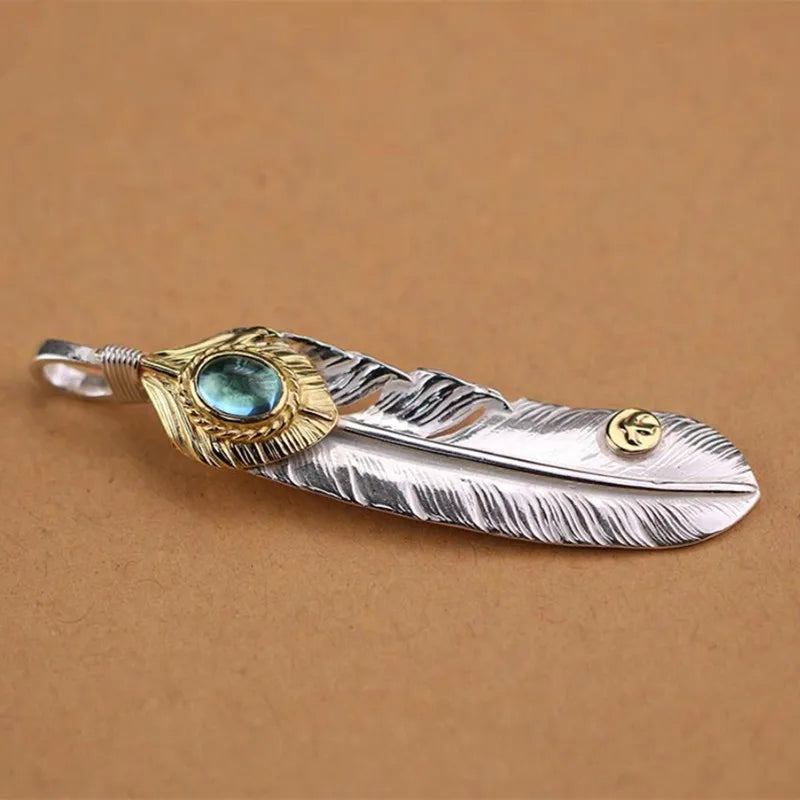 Pendant 100% Sterling Silver 925 Natural Topaz Feather Luxury Jewellery Woman Man 2025 New In Trend Vintage Necklace Pendant P2