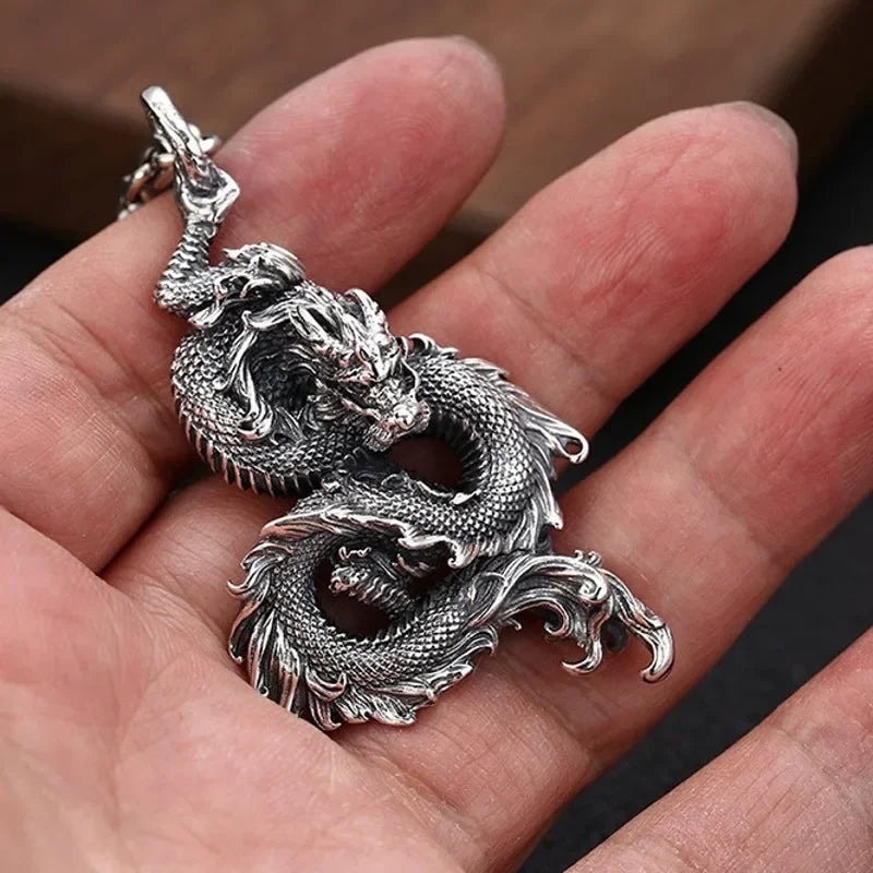 New solid real s925 sterling silver jewelry retro personality good luck dragon pendant stylish Man pendant