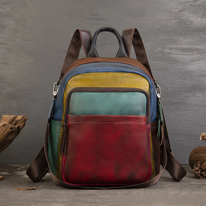 MOTAORA Women's Soft Genuine Leather Backpack Colorblock Large Capacity Travel Bag Stylish Leisure Backpack for Women Designer