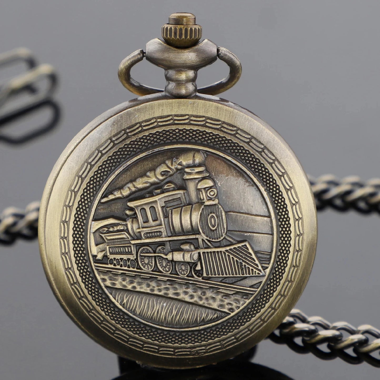 Antique Steampunk Train Engraved Quartz Pocket Watch Half Hunter Fob Chain Watches Men's Accessories Best Pendant Gift