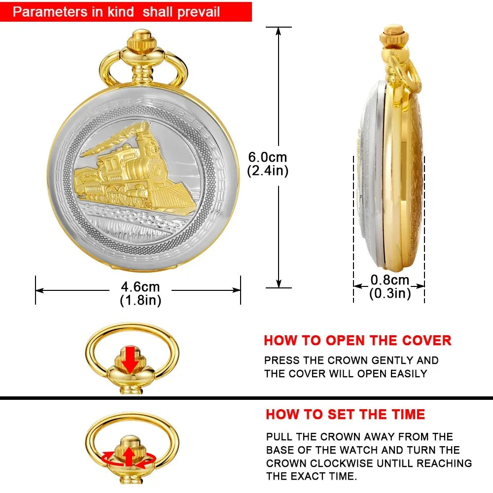 Antique Steampunk Train Engraved Quartz Pocket Watch Half Hunter Fob Chain Watches Men's Accessories Best Pendant Gift