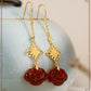 Red Agate Silver Plated Small Flower Good Luck Longevity Lock Agate Earrings Vintage Style for Cheongsam Hanfu Retro Aesthetic