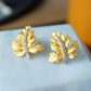 ZOCA Vintage Brushed Craft 925 Sterling Silver Thick Gold Plated Maple Leaf Stud Earrings Elegant Daily Wear Women Gift Jewelry