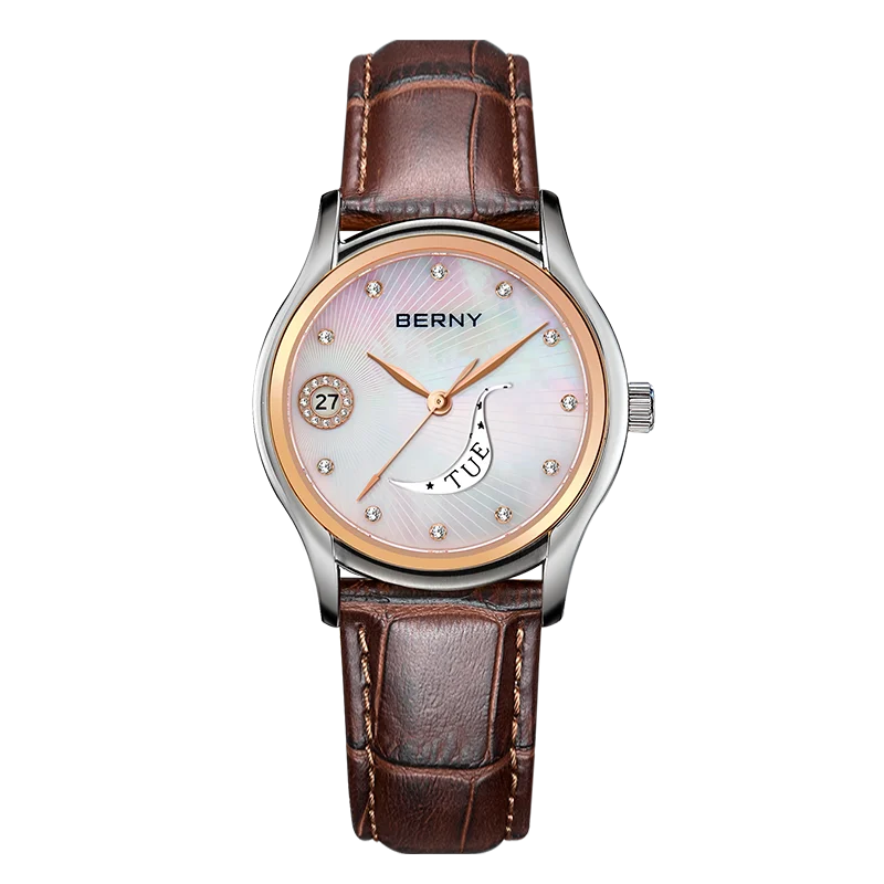 Quartz Wristwatches Calendar Clock Vintage Brown Leather Ladies Wristwatch Luxury Fashion Elegant Women Watches Waterproof 3Bar
