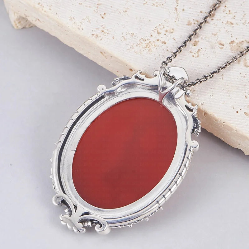 S925 Sterling Silver Charms Pendant for Women Palace Style Pattern Inlaid Red Agate Goddess Head Sculpture Jewelry Wholesale