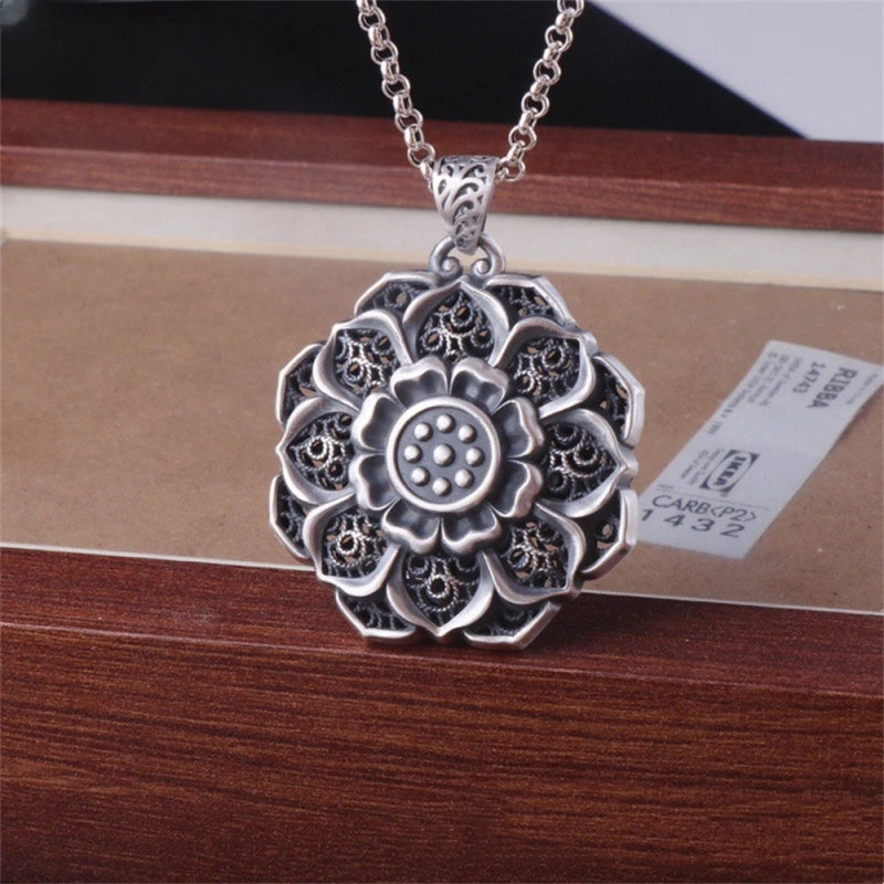 BOCAI S999 Sterling Silver Charm Pendants Hollow Out Lotus Vajra Pestle Hanging Jewelry Pure Argentum Amulet for Men and Women