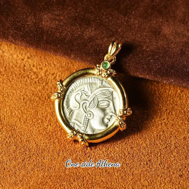 TIYINUO Authentic AU750 Real 18K Real Gold Ancient Coin Athena Owl Pendant Twisted Rope Necklace Delicate Gift For Woman Jewelry
