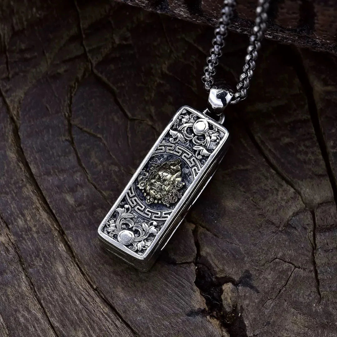 BOCAI NEW S925 Sterling Silver Retro Personality Yellow God Of Wealth Harmonica Pendant