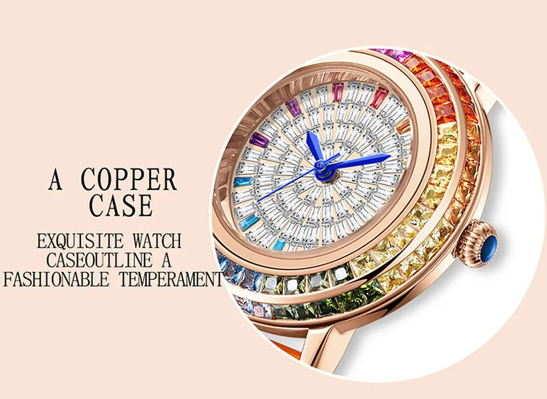 Women Fashion Quartz Watch Light Luxury Brand All Sky Star Leather Strap Diamond Jewelry Crystal Ladies Wristwatches Gift