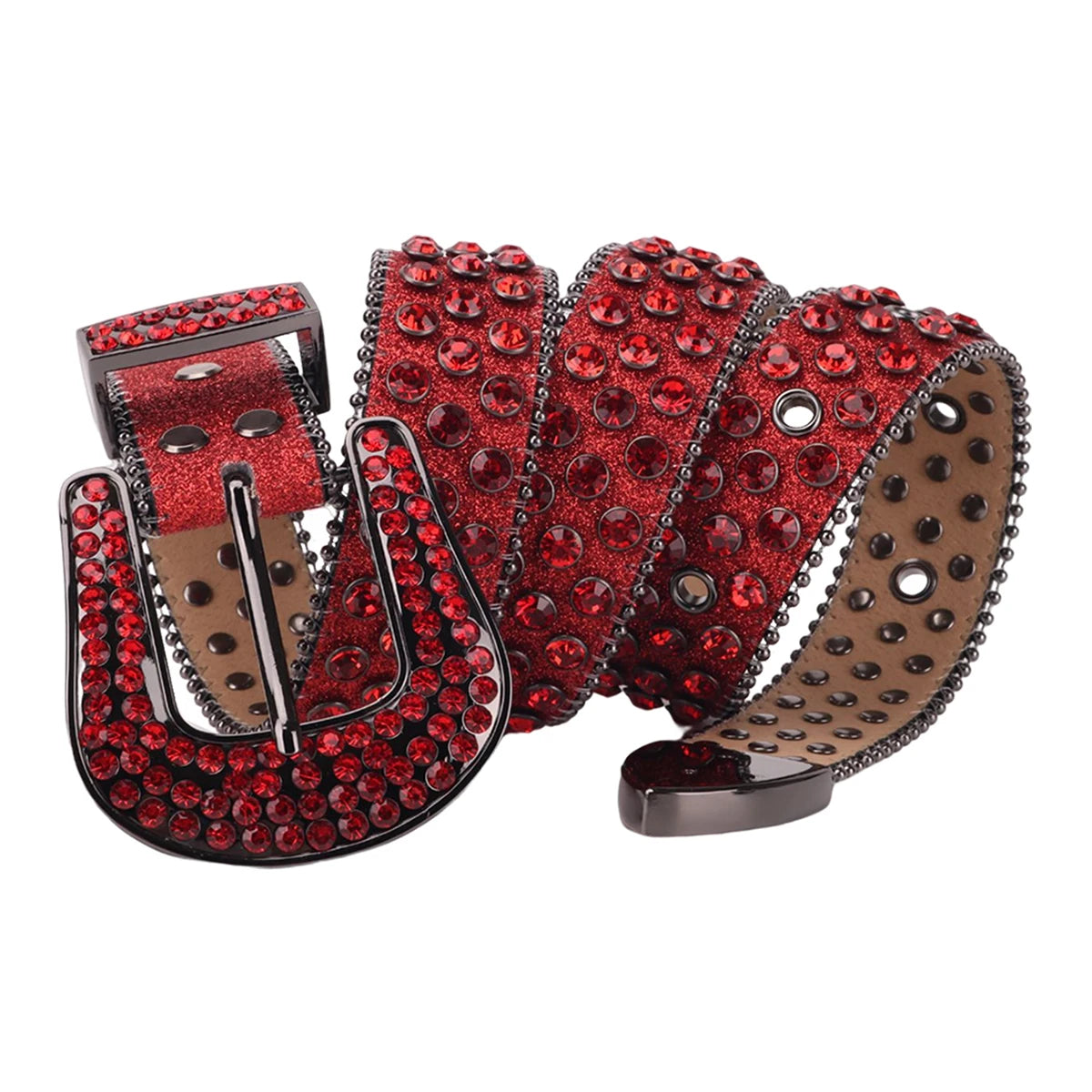 Men's Women's Fashion Sparkle Red Rhinestone Belt Strap Western Cowboy Cowgirl Bling Bling Crystal Studded Belt for Jeans Dress