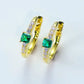 925 Sterling Silver Plated 14K Gold Ladies Hoop Earring 3x3mm Square Artificial Emerald Vintage Earrings for Women Jewelry Gift