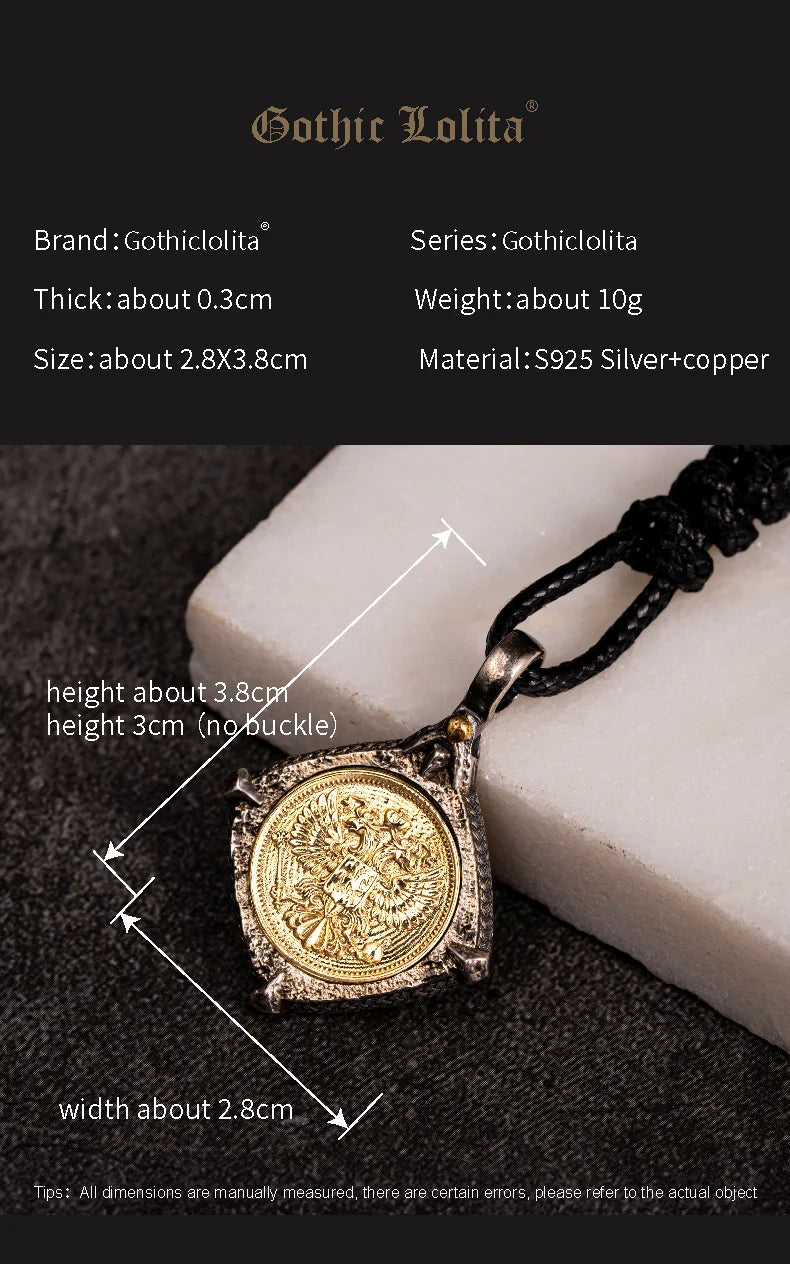 Double Headed Eagle Embossed Silver Inlaid Copper Pendant Necklace  Byzantine Style Vintage Antique Jewelry Gift