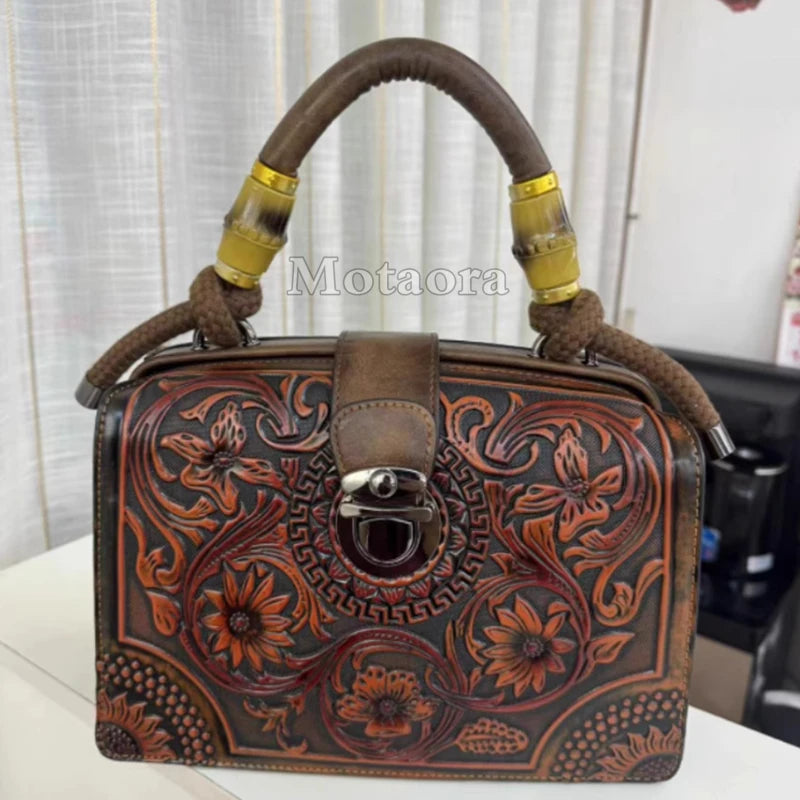 Motaora New Embossed Shoulder Bag For Women's 2025 Vintage Handmade Handbag Female PU Leather Big Capacity Crossbody Bags Purse