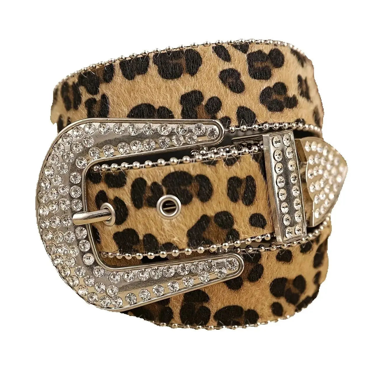 Unisex New Arrival Punk Style Leopard Zebra Print Rhinestone Belt With Alloy Buckle Y2K Belt For Men Women Faux Leather