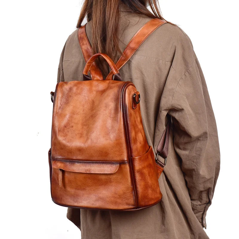 MOTAORA Vintage Women Backpacks 2025 New Genuine Leather Anti Theft Backpack Cowhide Large Capacity Ladies Travel Luxury Bags
