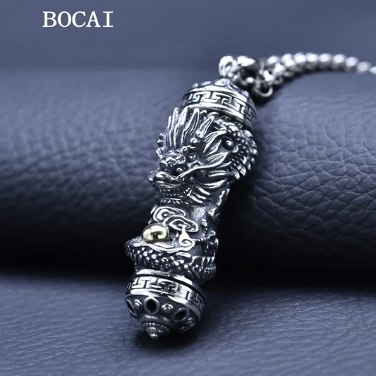 NEW S925  Silver Retro Domineering Shurangama Mantra Tenglong Gawu Box Pendant Men's and Women's Gift