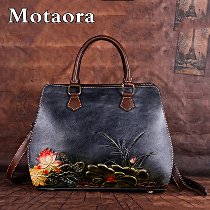 MOTAORA Handmade Genuine Leather Embossing Women Handbags Trend 2025 Female Shouder Bags Vintage Women's Bag Luxury Designer New