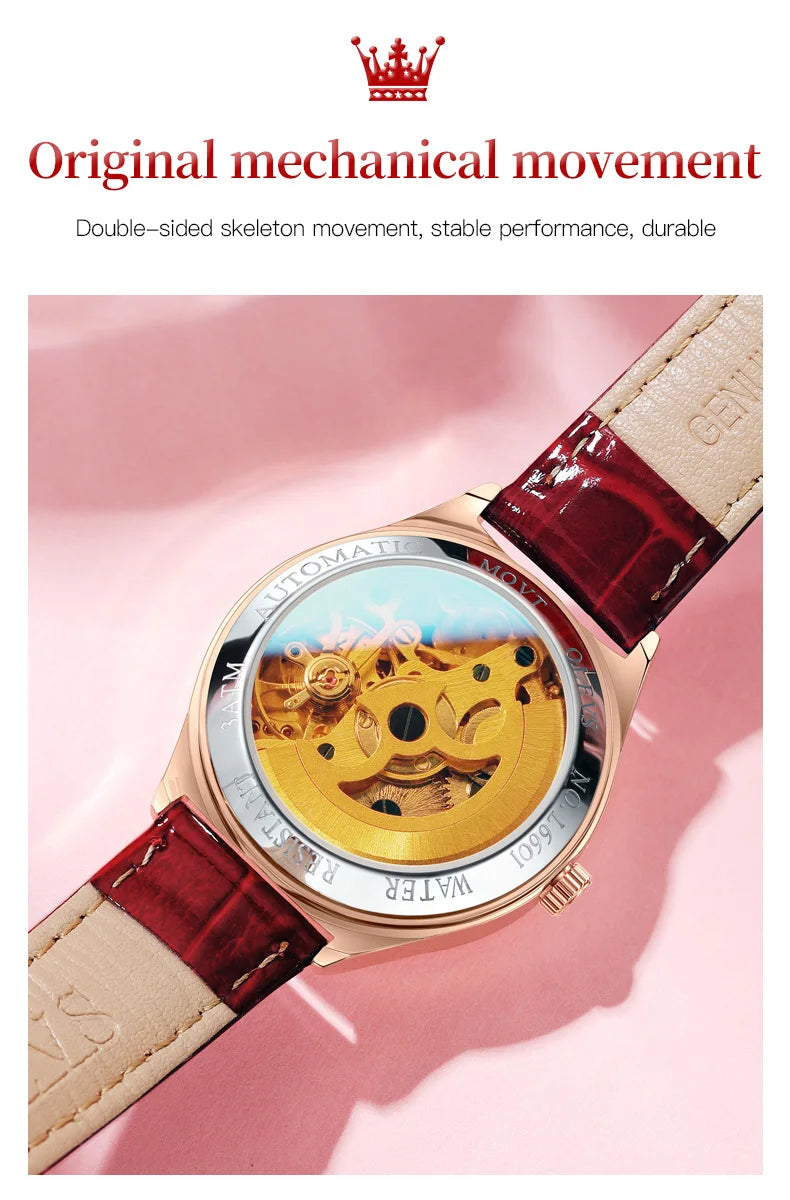 OLEVS Brand Ladies' Watch Fully Automatic Mechanical Watch Fashion Leather Strap 6601